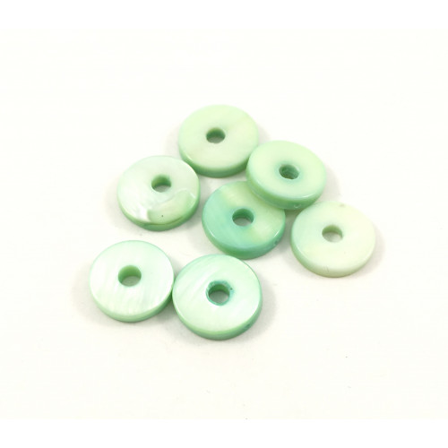 Round 13 mm donut mother-of-pearl shell mint green beads*